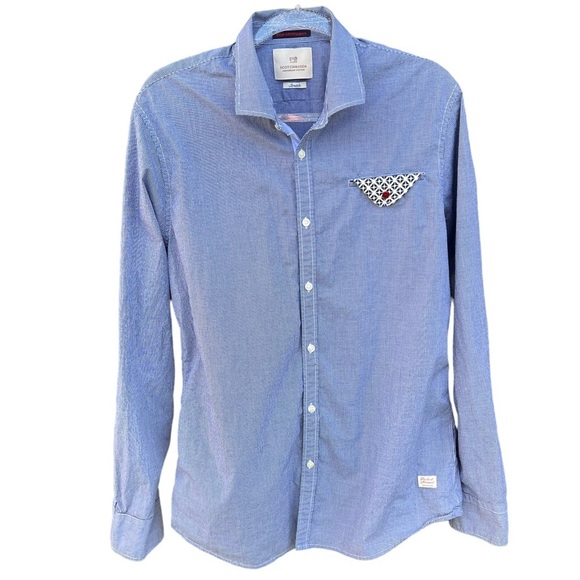 Scotch & Soda True Gentleman Stretch Button Down Shirt Flip Cuff XL Gingham GUC - Picture 1 of 11
